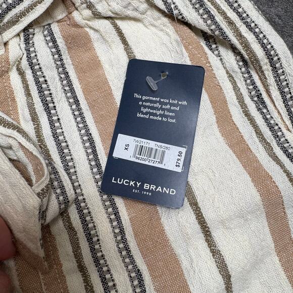 Lucky Brand Cream Tan Striped Paperbag Shorts Linen Blend XS Boho Summer Pockets - Picture 8 of 9